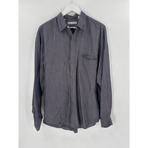 Vintage Nancy Heller Button Up Blouse Womens Medium Gray Long Sleeves Canvas